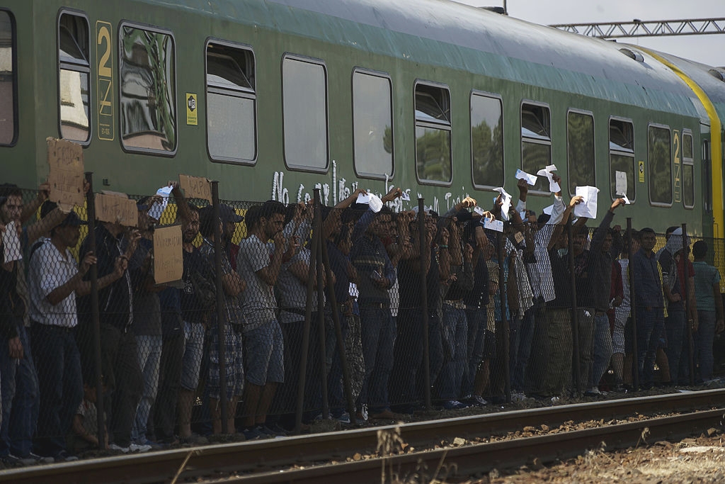 Sýrski utečenci na stanici Keleti v Budapešti.