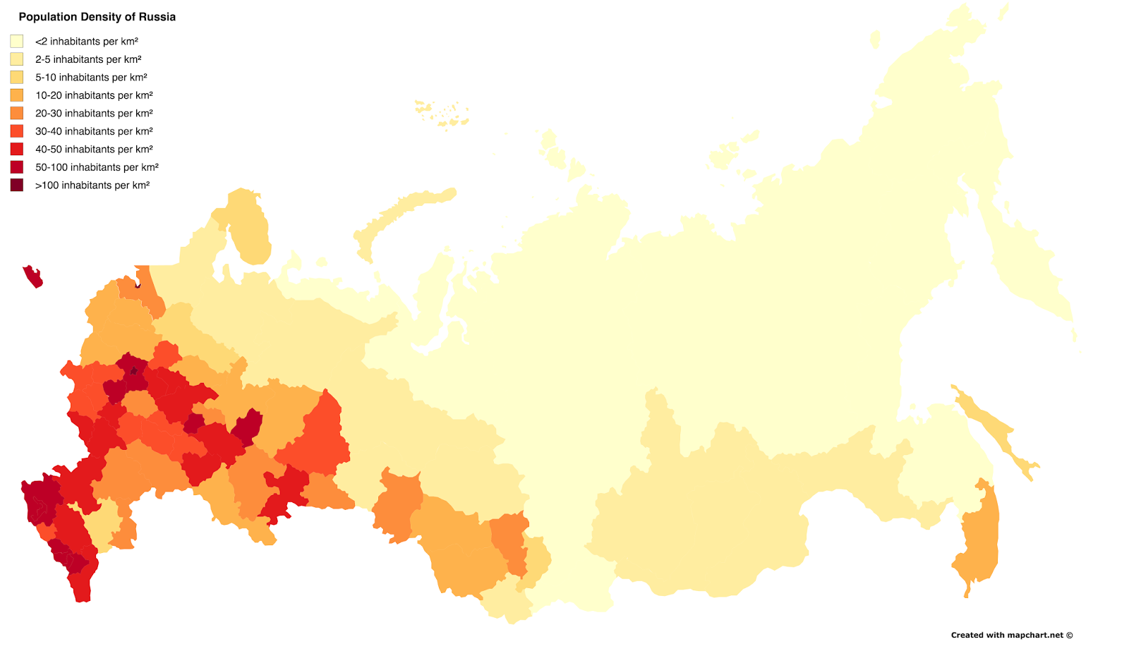 Rusko: hustota obyvateľstva